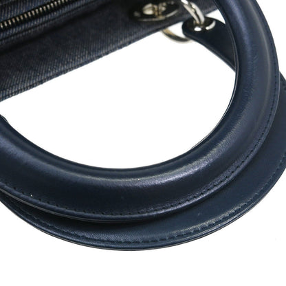 Christian Dior Lady Dior Cannage Denim Blu Navy Hardware Argento – 25 cm Medium - Etoilux