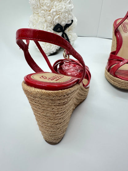 Gucci Penelope Sandalo Espadrille Zeppa Micro Guccissima Patent Leather Rosso – Size 39 - Etoilux
