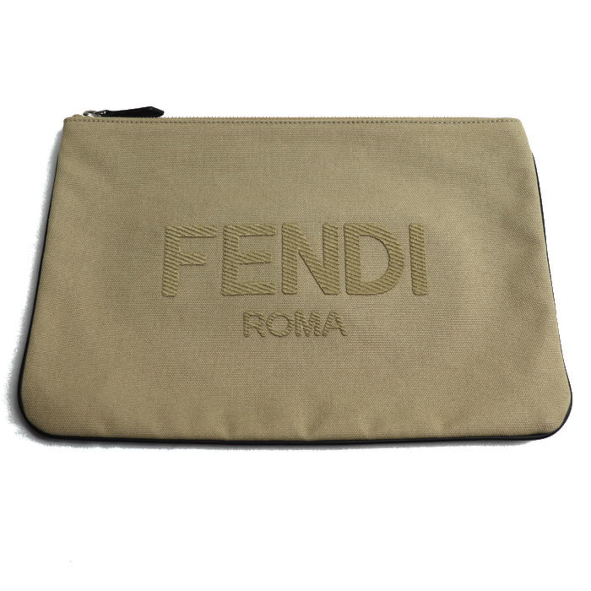 Fendi – Pochette in Canvas Beige con Dettagli in Pelle – Very Good Condition - Etoilux