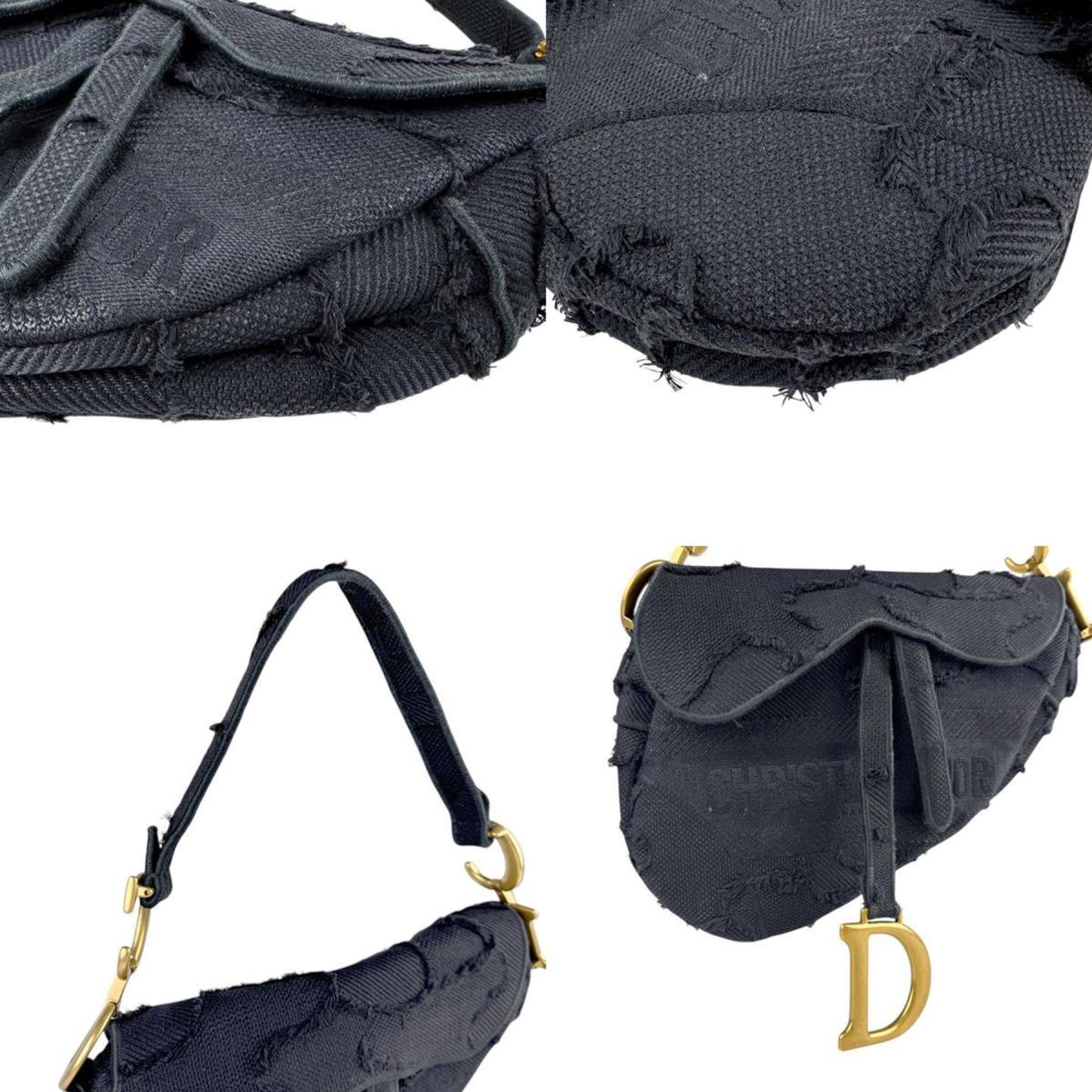 Dior Saddle Bag in tela nera distressed – Oro opaco – 2003 - Etoilux