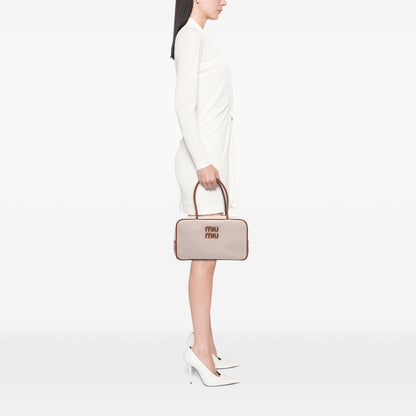 Miu Miu Beau Bag Tela e Pelle Beige/Brandy – 34,5 cm - Etoilux