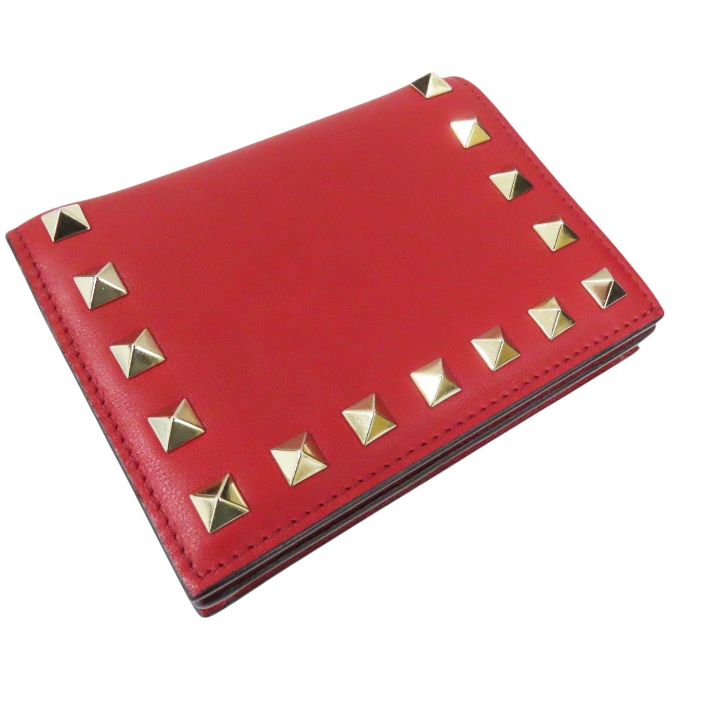 Valentino Garavani Rockstud Portafoglio Bifold Pelle Vitello Rosso Hardware Oro - Etoilux