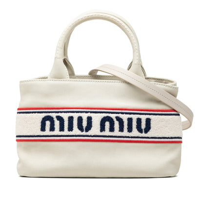 Miu Miu Tote Small Tela Écru Logo Spugna 23,5 cm | Etoilux
