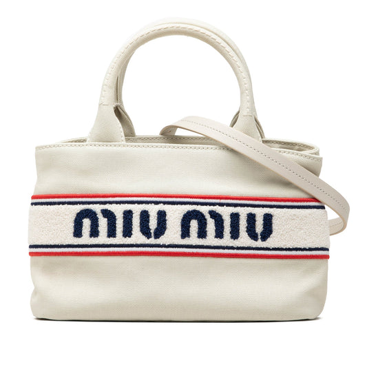 Miu Miu Tote Small Tela Écru Logo Spugna 23,5 cm | Etoilux