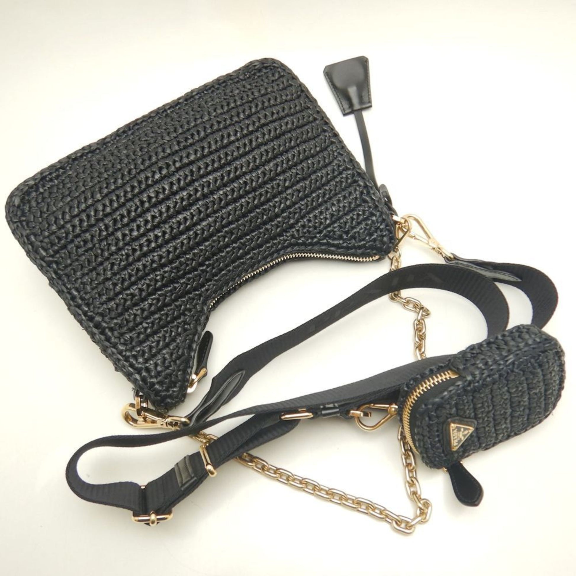 Prada Re - Edition 2005 – Borsa in rafia nera con pochette rimovibile - Etoilux