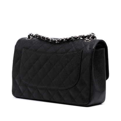 Chanel Classic Double Flap – Caviar Nero – Hardware Argento (2011) - Etoilux