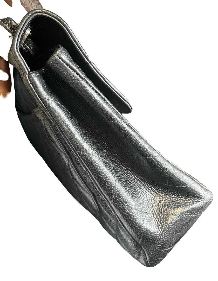 hanel Classic Flap Jumbo Single Flap — Pelle Caviar Nera, Hardware Silver — circa 2002–2003 · 30 cm - Etoilux