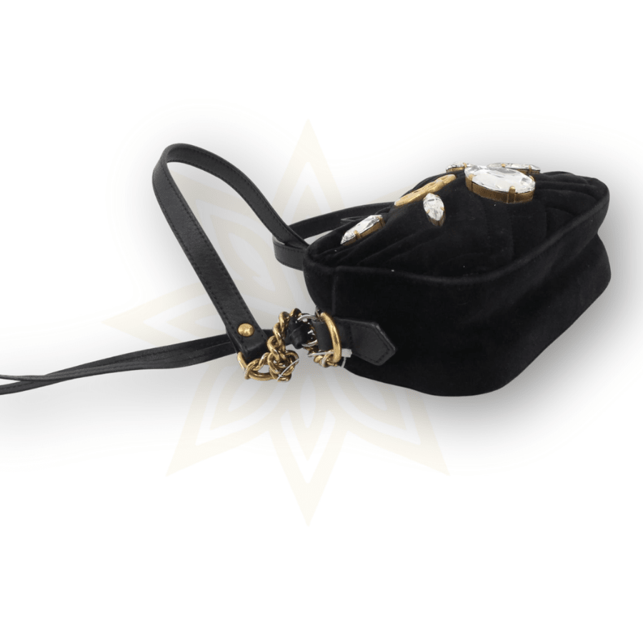 Gucci – GG Marmont Flap Bag in velluto matelassé con cristalli (misura media) - Etoilux
