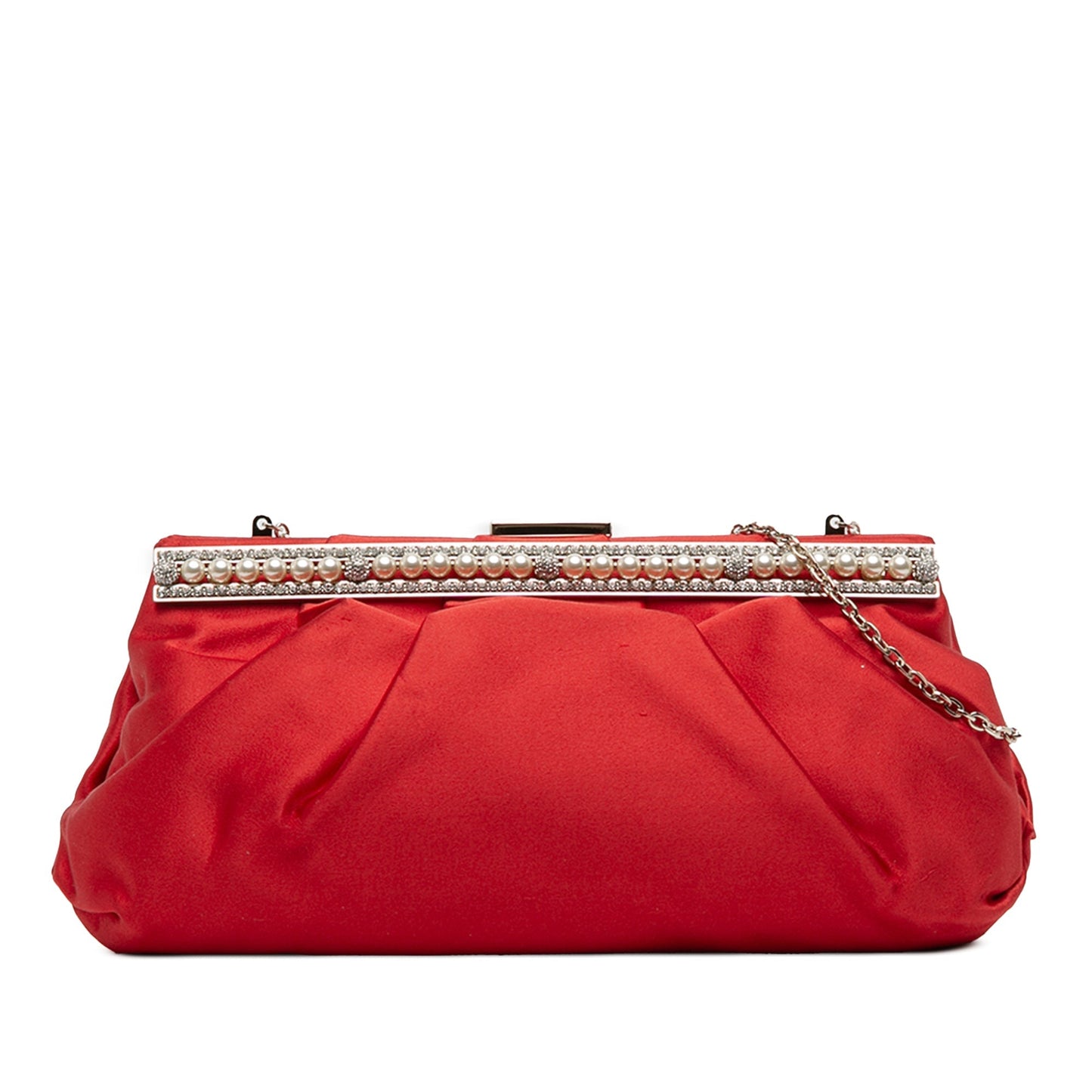 Valentino Garavani Pochette in Raso Rosso – Cornice Perle e Cristalli | Con Sacchetto - Etoilux