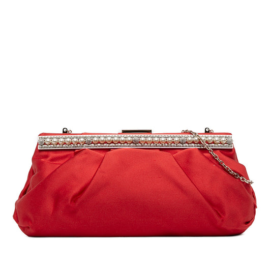 Valentino Garavani Pochette in Raso Rosso – Cornice Perle e Cristalli | Con Sacchetto - Etoilux
