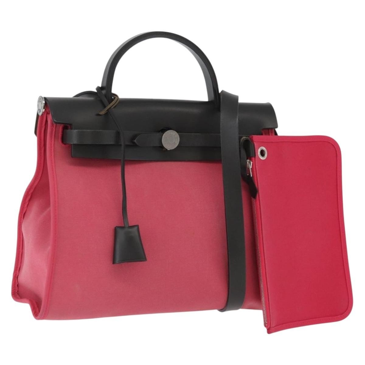 Hermès Herbag Zip 31 – Toile Rose & Cuir Vache Hunter Noir – Hardware Palladio - Etoilux