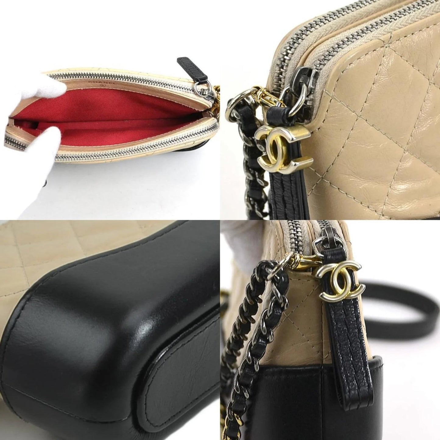 Chanel Gabrielle Small Hobo Bag in Pelle Beige e Nera – Hardware Misto Oro e Argento - Etoilux