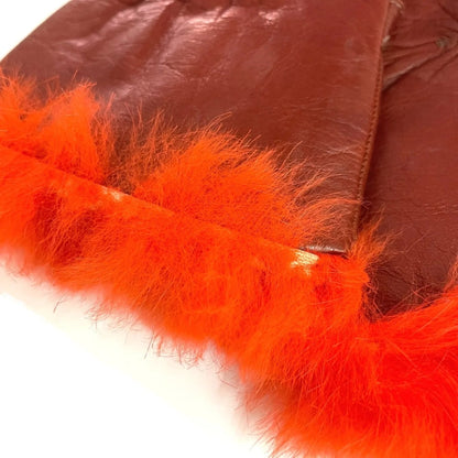 Fendi – Guanti in Pelle Rossa con Pelliccia Arancione – Taglia M – Vintage - Etoilux