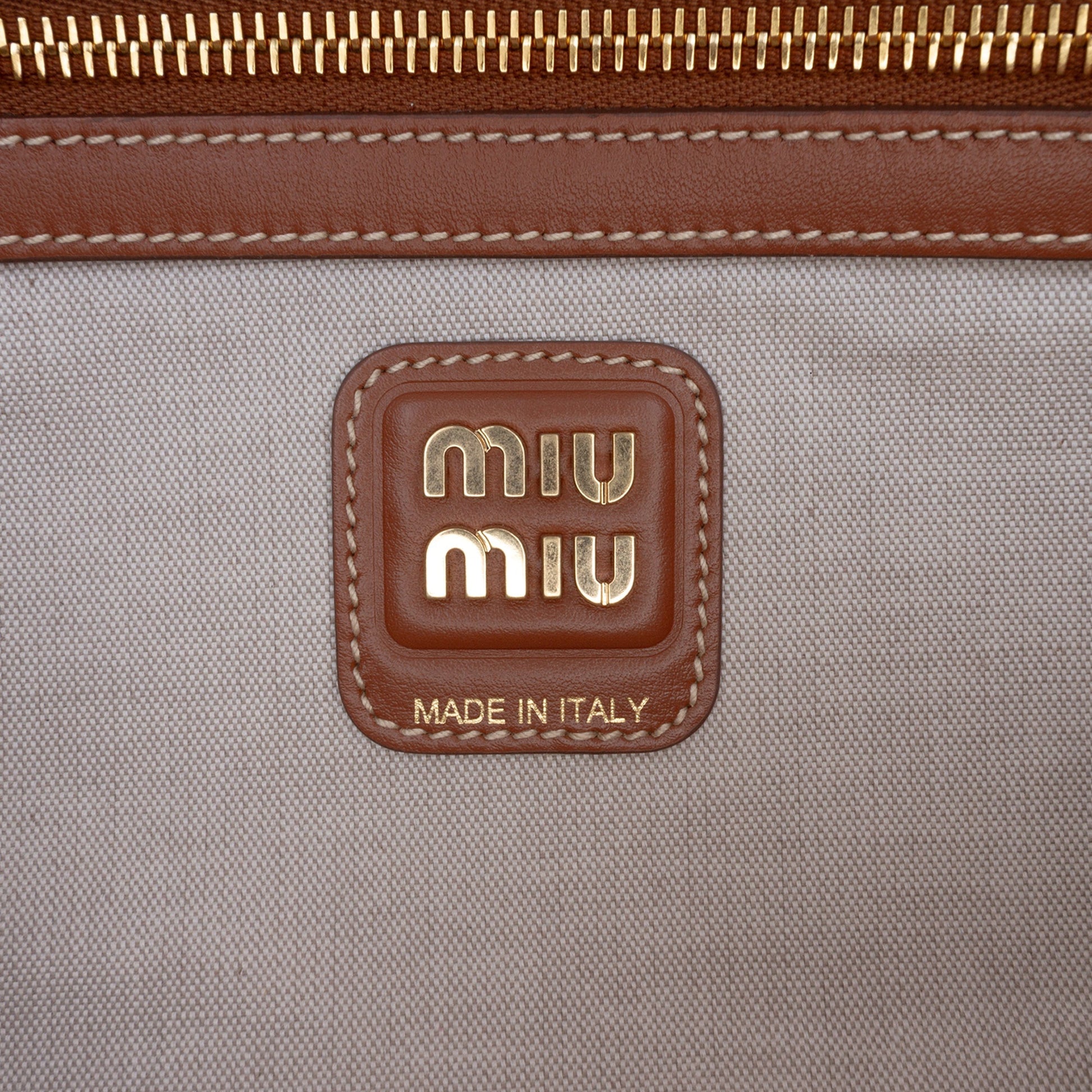 Miu Miu Beau Bag Tela e Pelle Beige/Brandy – 34,5 cm - Etoilux