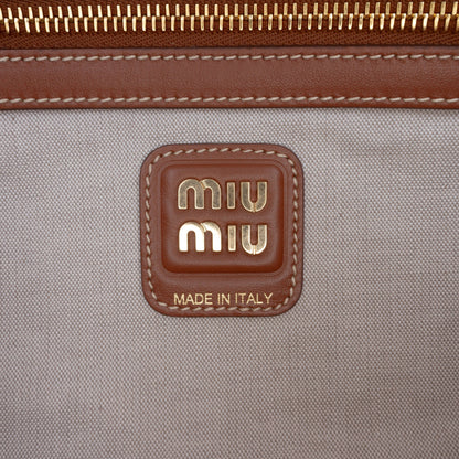 Miu Miu Beau Bag Tela e Pelle Beige/Brandy – 34,5 cm - Etoilux