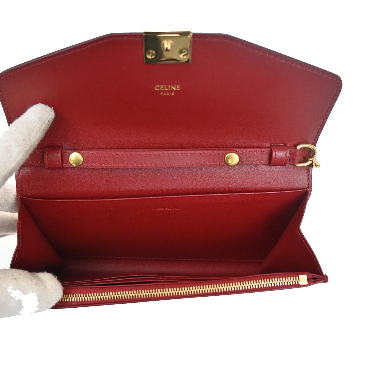 Céline C Wallet on Chain Pelle Bicolor Bordeaux/Rosso – 18,5 cm - Etoilux