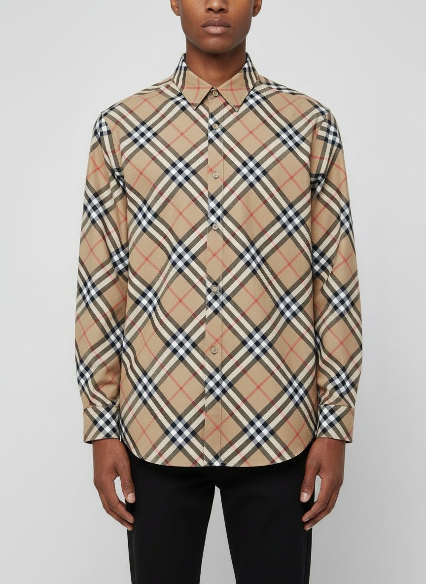Burberry Camicia in Cotone Motivo Check Beige – Nuova con Cartellino - Etoilux