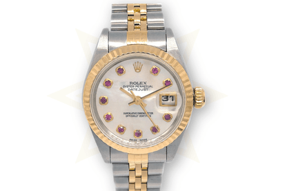 Rolex Lady - Datejust 69173NGR – Acciaio/Oro 18K, Quadrante Madreperla con Rubini (1996) - Etoilux