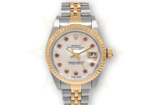 Rolex Lady - Datejust 69173NGR – Acciaio/Oro 18K, Quadrante Madreperla con Rubini (1996) - Etoilux