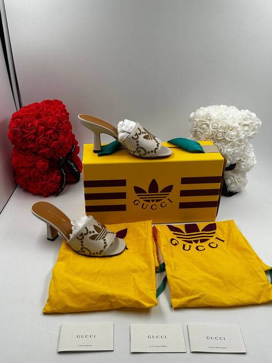 Gucci x adidas Sabot Tacco Pelle Avorio Trifoglio GG 36 | Etoilux