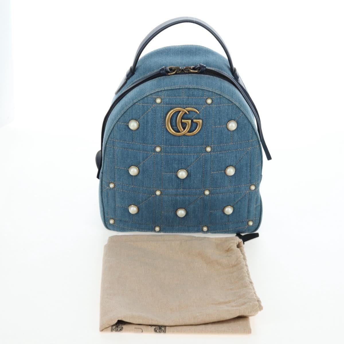 Gucci Zaino GG Marmont Pearly Small Denim Matelassé Blu – 24 cm - Etoilux