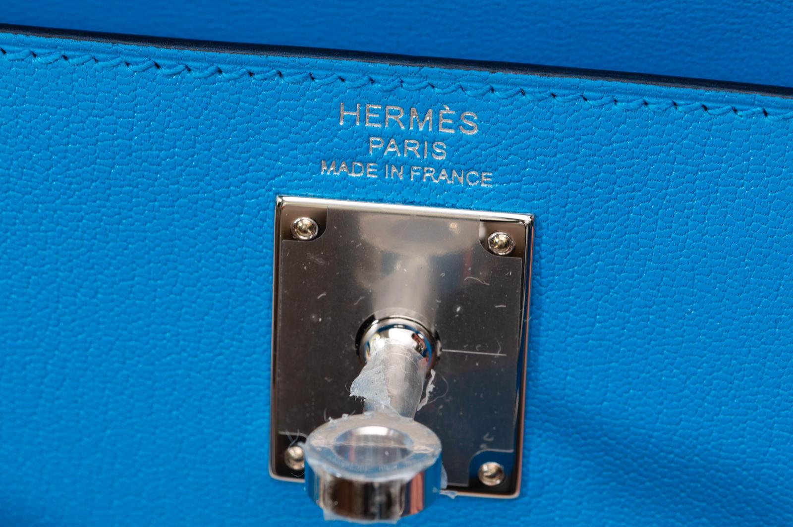 Hermès Kelly Elan – Chèvre Mysore Blue Hydra – Palladium Hardware - Etoilux