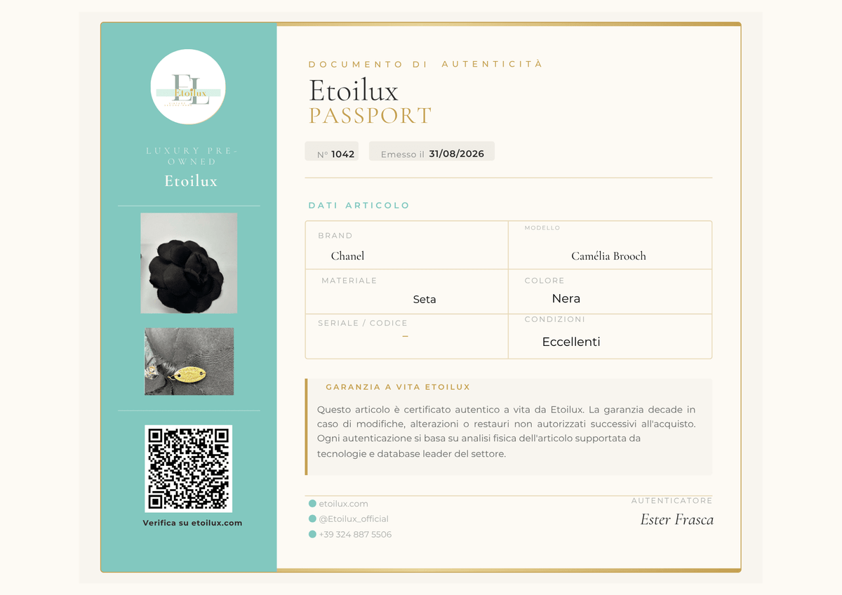 Chanel Camélia Brooch Seta Nera Made in France – Edizione Classica - Etoilux
