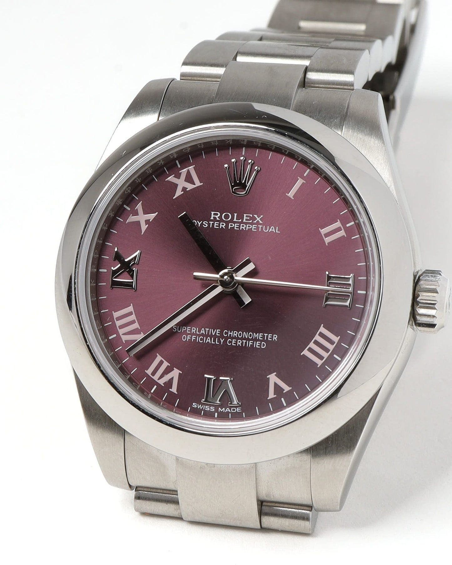 Rolex Oyster Perpetual 31mm — Quadrante Red Grape, Numeri Romani — Ref. 177200, ca. 2014 - Etoilux