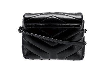 Saint Laurent LouLou Puffer Small in pelle nera matelassé – Black Hardware - Etoilux