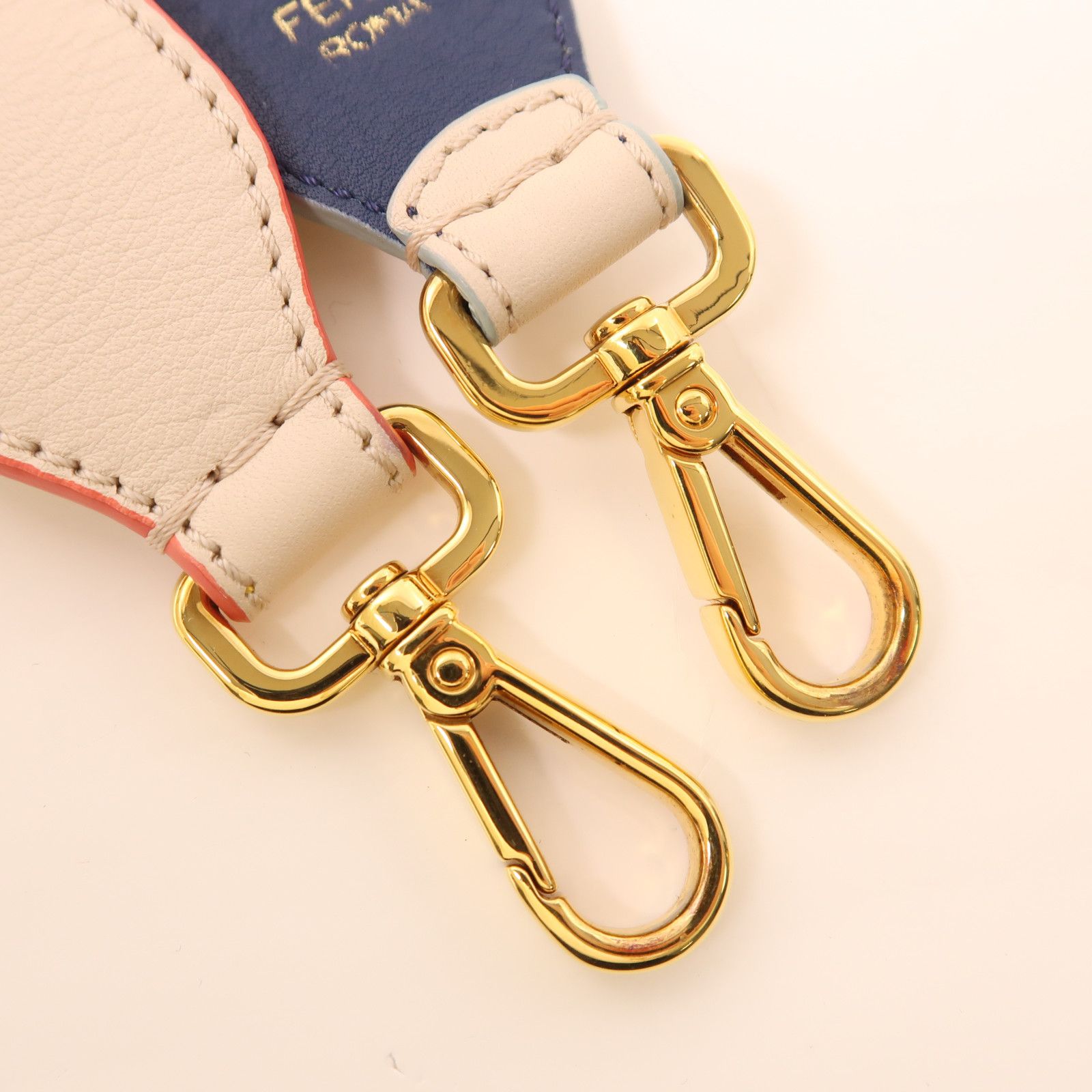 Fendi Strap You Tracolla Pelle Reversibile Crema/Giallo/Navy Hardware Oro - Etoilux