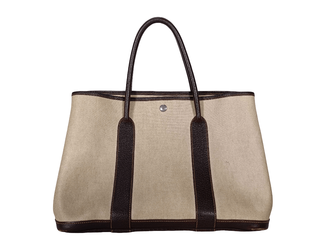 Hermès Garden Party 36 PM – Toile grigia e Buffle beige, hardware argento (2015) - Etoilux