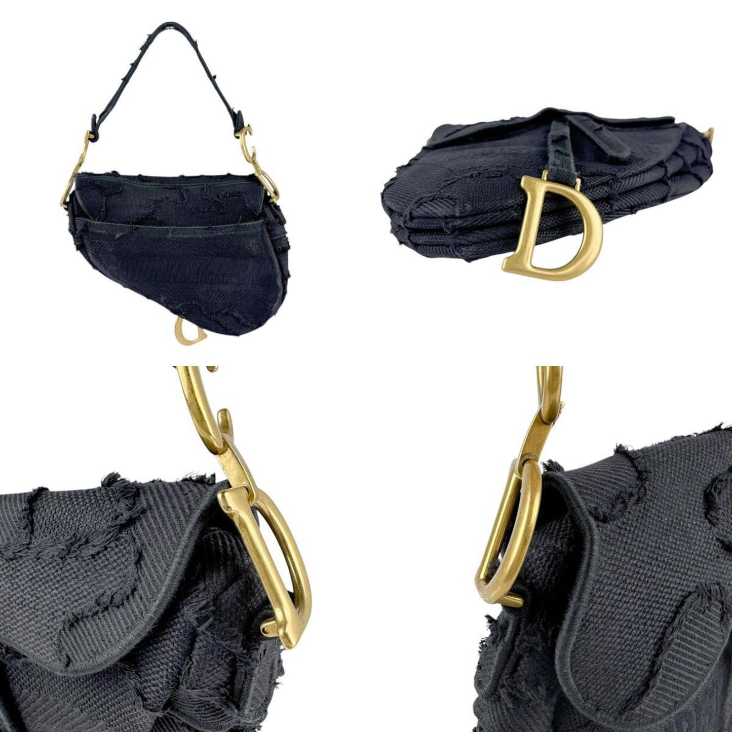 Dior Saddle Bag in tela nera distressed – Oro opaco – 2003 - Etoilux