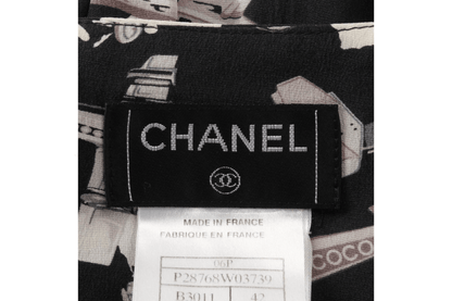CHANEL – Gonna plissettata in pura seta con stampa aeronautica (Collezione 06P) Taglia: 42 IT Made in France - Etoilux