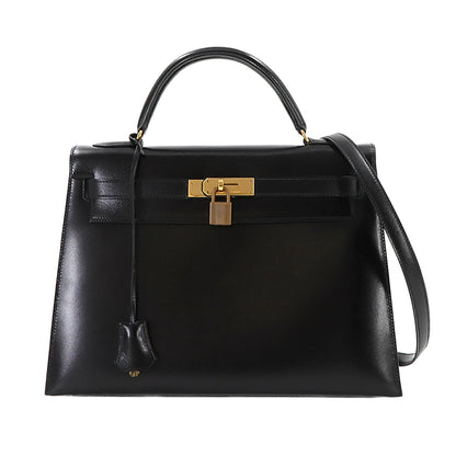 Hermès Kelly 32 in Pelle Nera – Oro - Etoilux