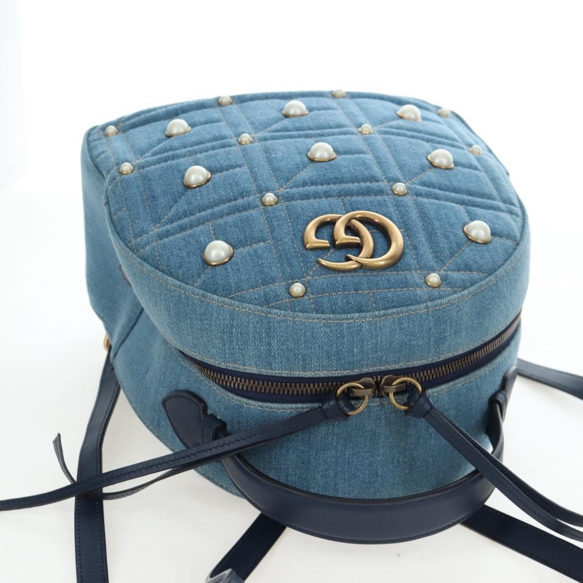 Gucci Zaino GG Marmont Pearly Small Denim Matelassé Blu – 24 cm - Etoilux