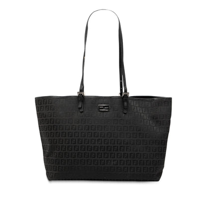 Fendi – Grande Borsa Tote Zucchino in Tela Nera - Etoilux
