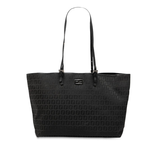 Fendi – Grande Borsa Tote Zucchino in Tela Nera - Etoilux