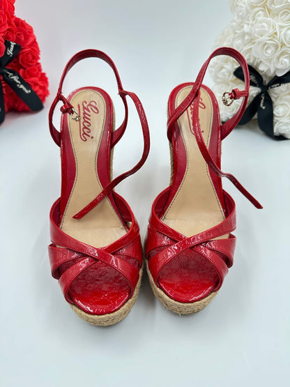 Gucci Penelope espadrille wedge sandal rosso Guccissima taglia 39 