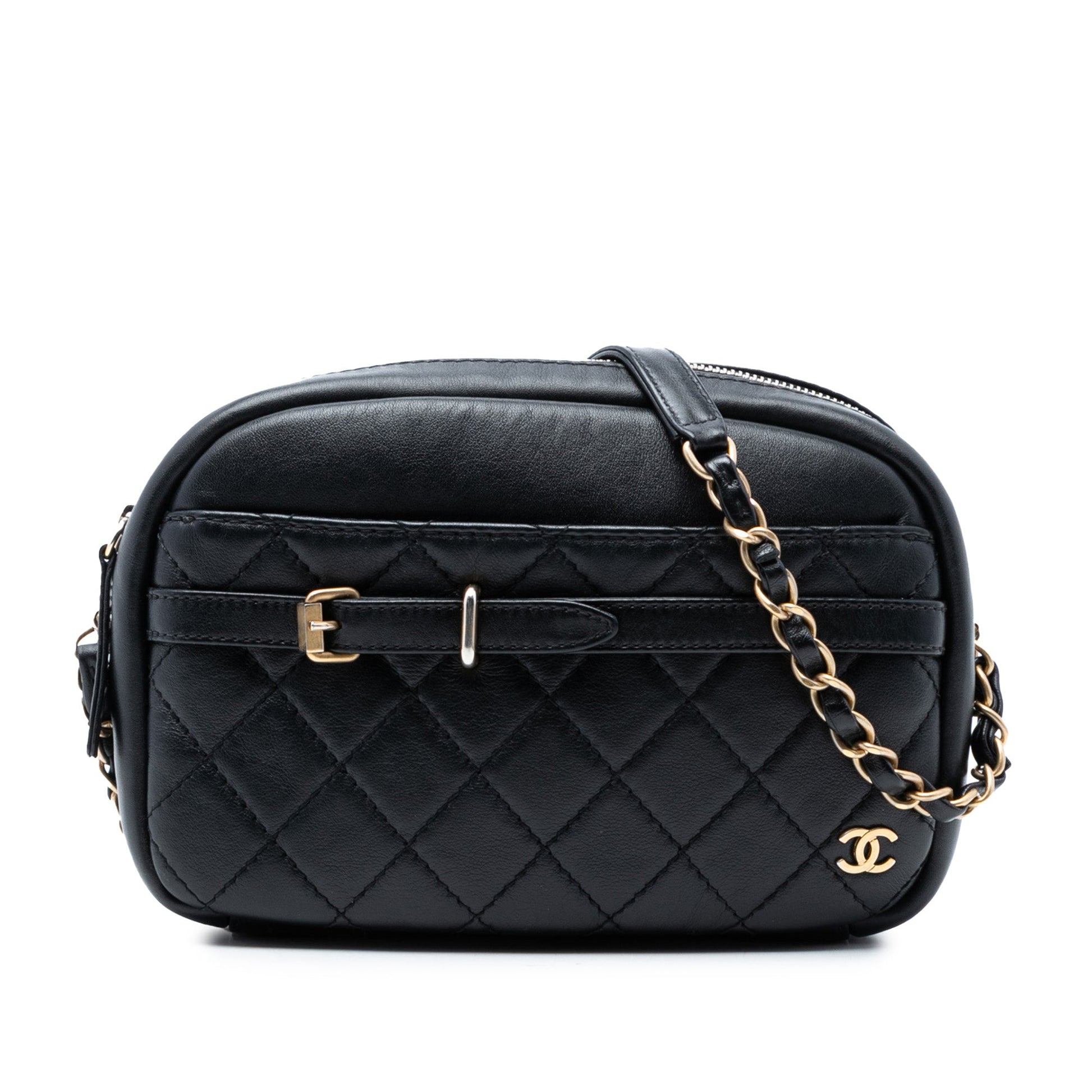 Chanel Camera Bag Matelassé Pelle di Agnello Nera Hardware Oro – 20 cm - Etoilux