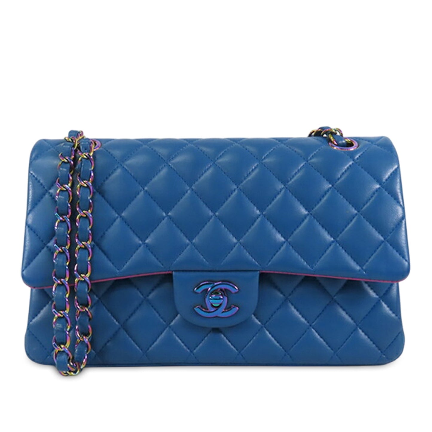 CHANEL Classic Double Flap Medium Lambskin Blue Rainbow Hardware - Etoilux