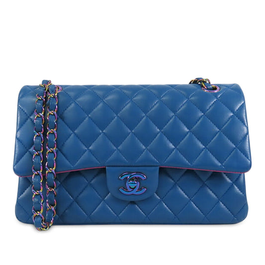 CHANEL Classic Double Flap Medium Lambskin Blue Rainbow Hardware - Etoilux