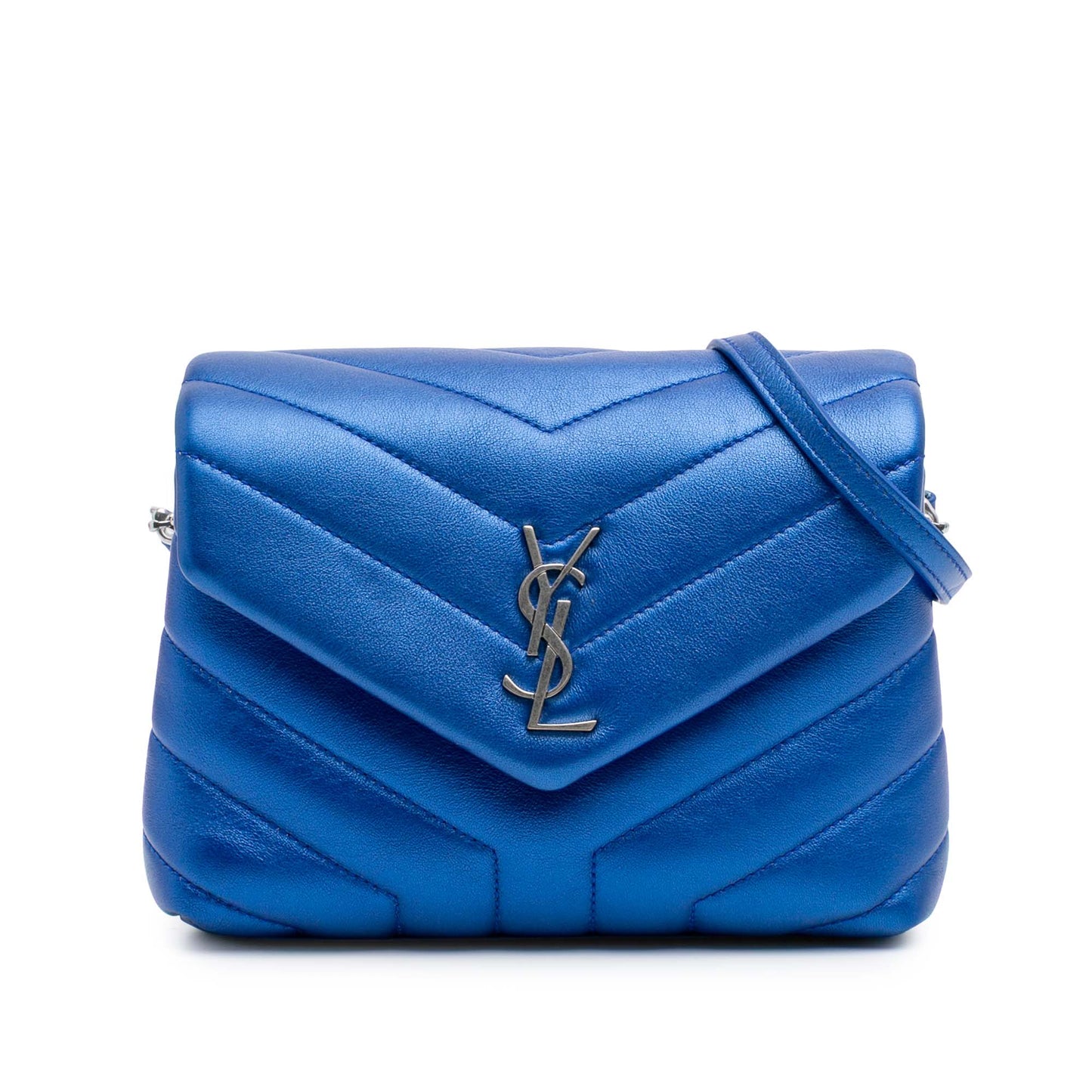Saint Laurent Toy Loulou in Pelle di Vitello Metallizzata Blu – 2017 - Etoilux