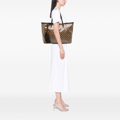 Gucci Peggy Tote GG Crystal Canvas Marrone – Bamboo Tassel – Serie 354666 493492 - Etoilux