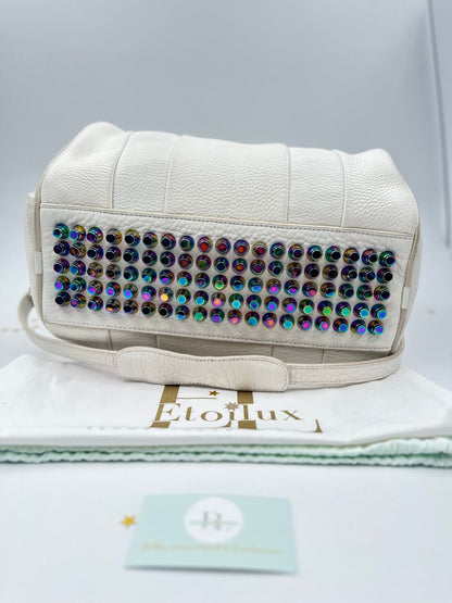 Alexander Wang Rocco Bag in Pelle Martellata Bianca con Borchie Iridescenti - Etoilux