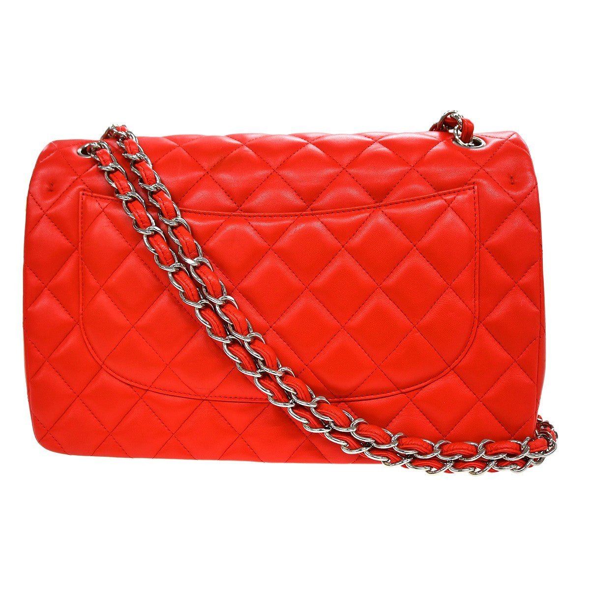 Chanel Classic Double Flap Jumbo Agnellino Rosso Hardware Silver 2016 – 30 cm - Etoilux