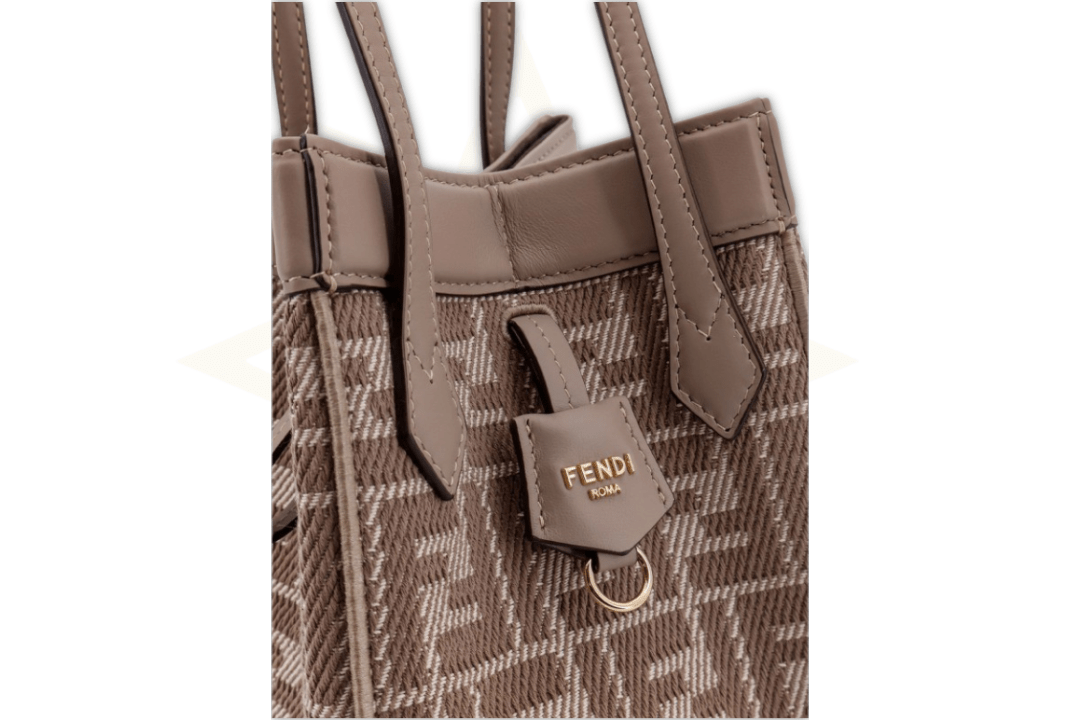 Fendi Origami Mini in Jacquard FF e Pelle Taupe – Nuova da Boutique - Etoilux