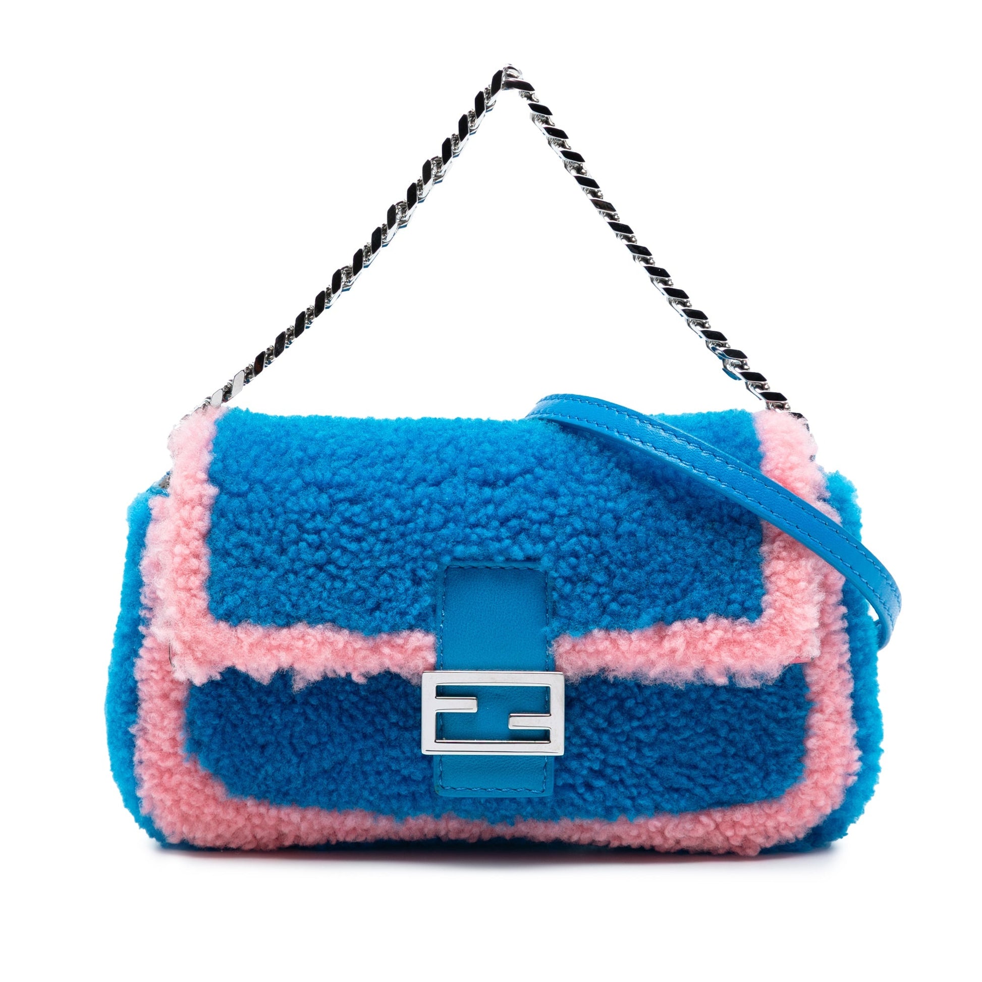 Fendi Baguette Micro in Montone Bicolore – Blu & Rosa – 2000 - 2010 - Etoilux