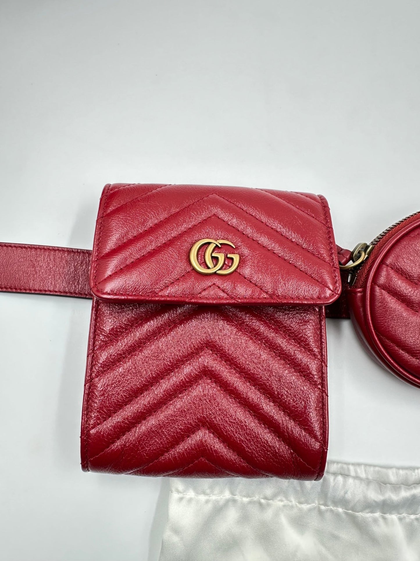 Gucci GG Marmont Multi Pochette Belt Bag Pelle Matelassé Rossa – Set 3 Pezzi - Etoilux