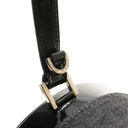 Bvlgari Mini Cylinder Logomania in denim con finiture in pelle verniciata – Nero - Etoilux