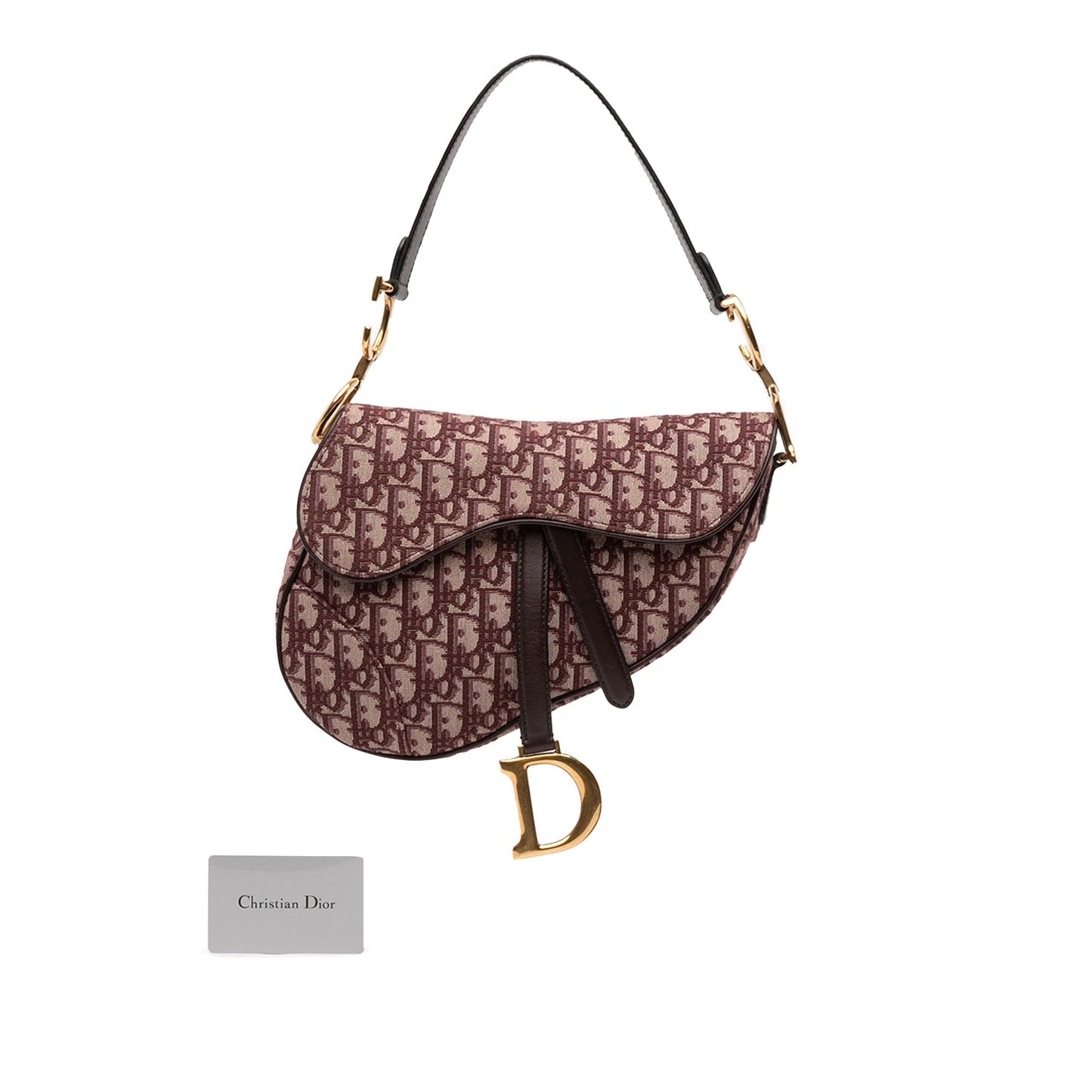 Borsa Dior Saddle media in tela Oblique bordeaux con ciondolo D dorato, pezzo riservato Club Etoilux Privé.